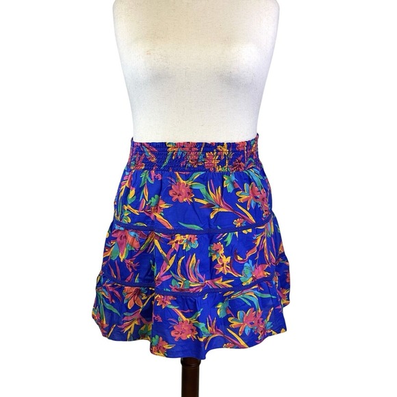 J Crew Women's Smocked 100% Cotton Tropical Print Tiered Lined‎ Skirt SZ L Large - Picture 1 of 8